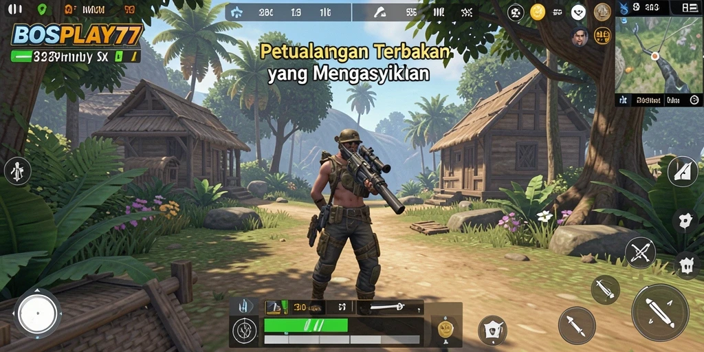 Screenshot gameplay BOSPLAY77 menampilkan petualangan seru di dunia terbuka.