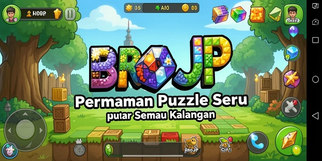 Tampilan gameplay BROJP dengan berbagai tantangan puzzle.