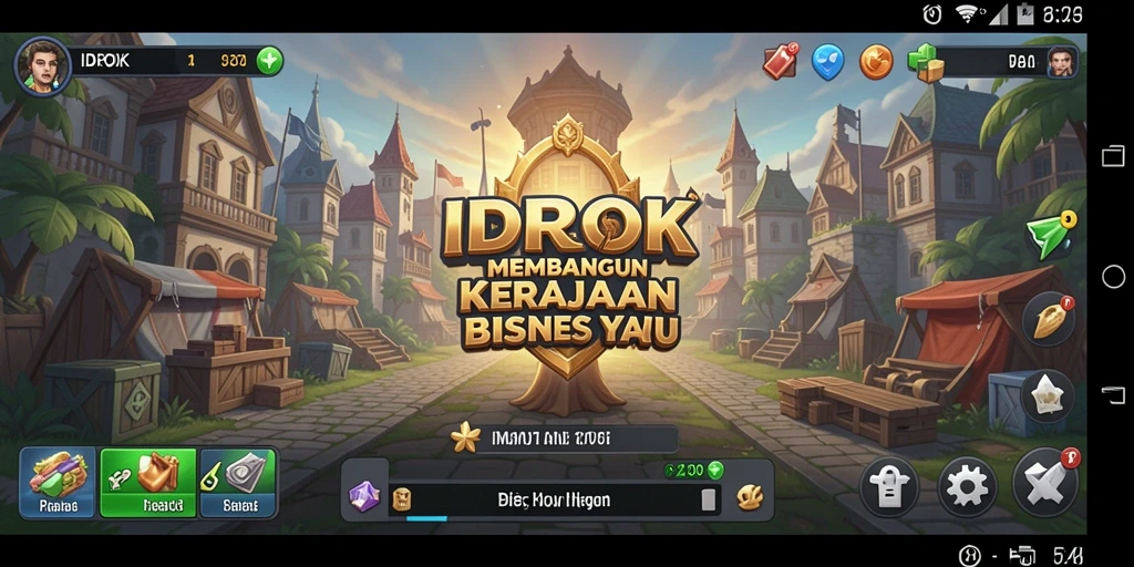 Tampilan gameplay IDROK dengan aksi membangun kerajaan bisnis.