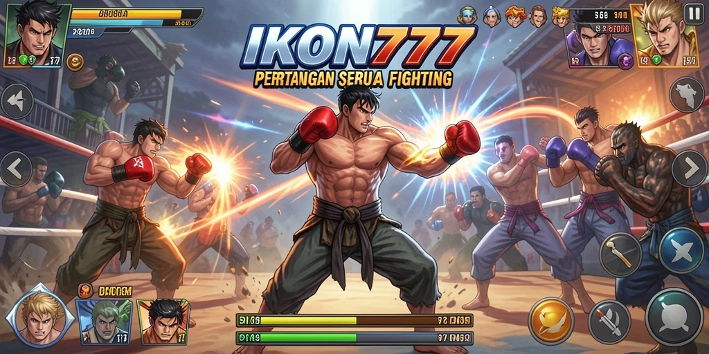Screenshot gameplay IKON777 menampilkan pertarungan seru dan karakter unik.
