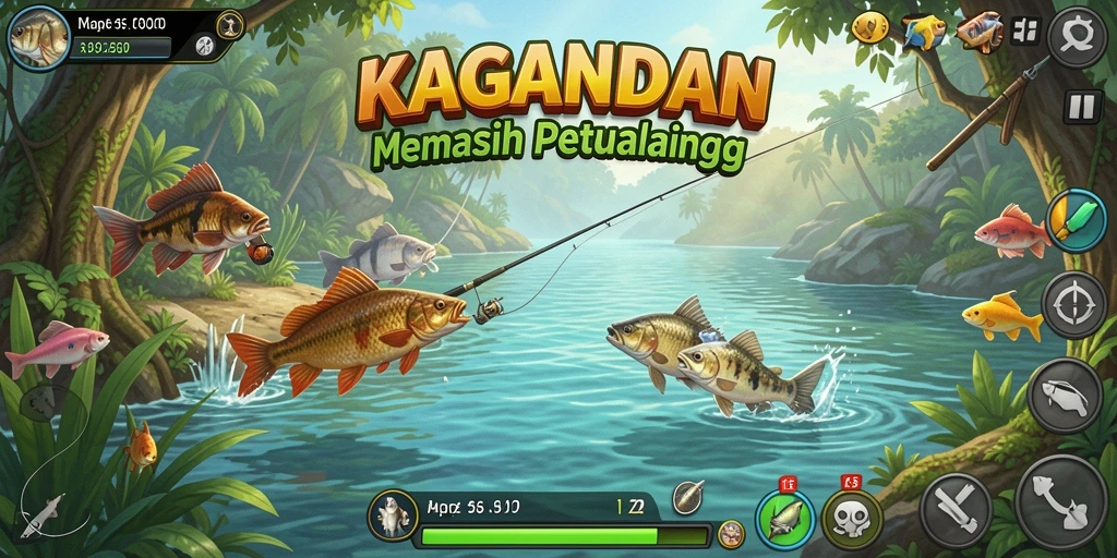 Screenshot gameplay KAGANDAN dengan aksi memancing yang mendebarkan.