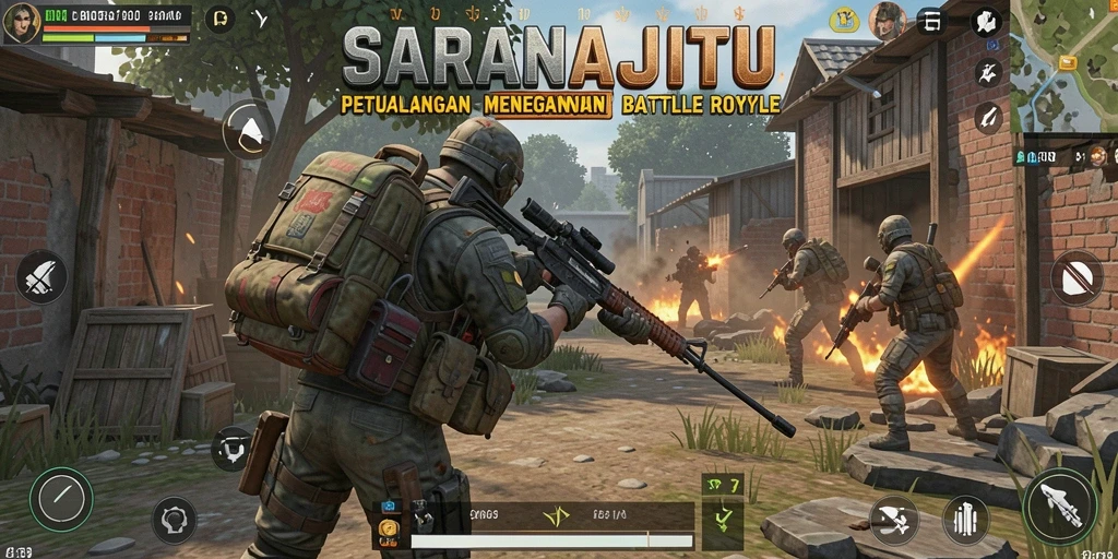 Tampilan menarik dari gameplay Battle Royale SARANAJITU yang mendebarkan.