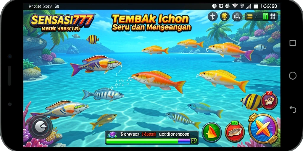Screenshot gameplay SENSASI777 dengan aksi menembak ikan yang seru.