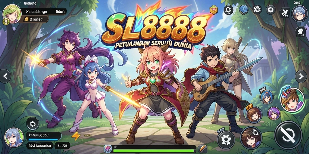Screenshot utama SL888 menampilkan karakter anime dalam aksi pertarungan.