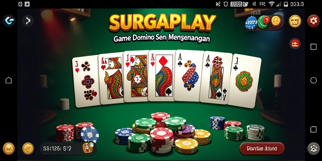 Tangkapan layar gameplay SURGAPLAY menampilkan suasana seru permainan domino.